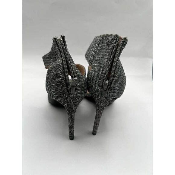 Christian Siriano Silver Shimmer Party Pumps 3.5" Heels Open Toe Ankle Strap 8 - Picture 3 of 10